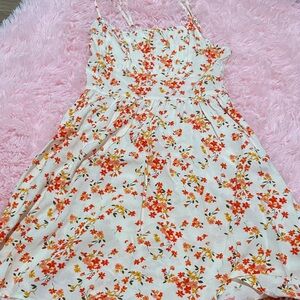 Ci Sono Cream Sundress with Orange & Yellow Floral Print